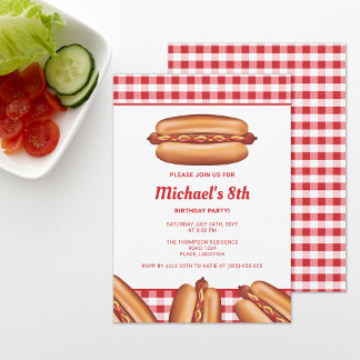 Hot Dog Fast Food Illustration Birthday Party Invitation