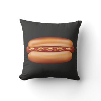 Hot Dog Fast Food Illustration On Dark Background Throw Pillow