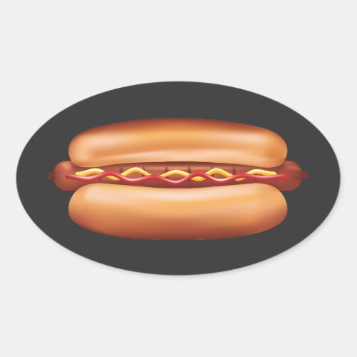 Hot Dog Fast Food Illustration Oval Sticker