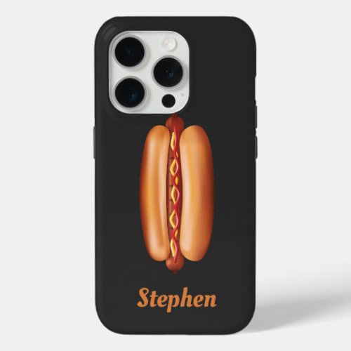 Hot Dog Fast Food Illustration With Custom Name iPhone 15 Pro Case