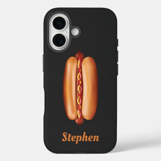 Hot Dog Fast Food Illustration With Custom Name Case-Mate iPhone Case (Back)