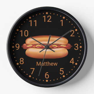 Hot Dog Fast Food Illustration With Custom Name Clock