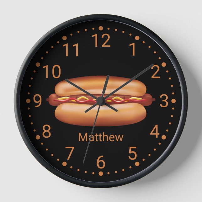Hot Dog Fast Food Illustration With Custom Name Clock (Front)
