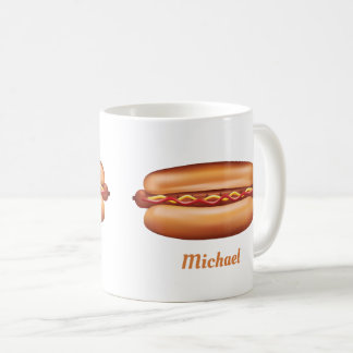 Hot Dog Fast Food Illustration With Custom Name Coffee Mug