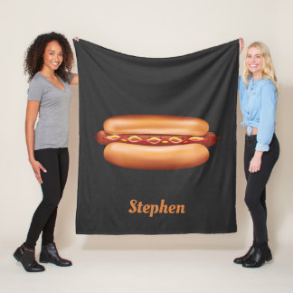 Hot Dog Fast Food Illustration With Custom Name Fleece Blanket