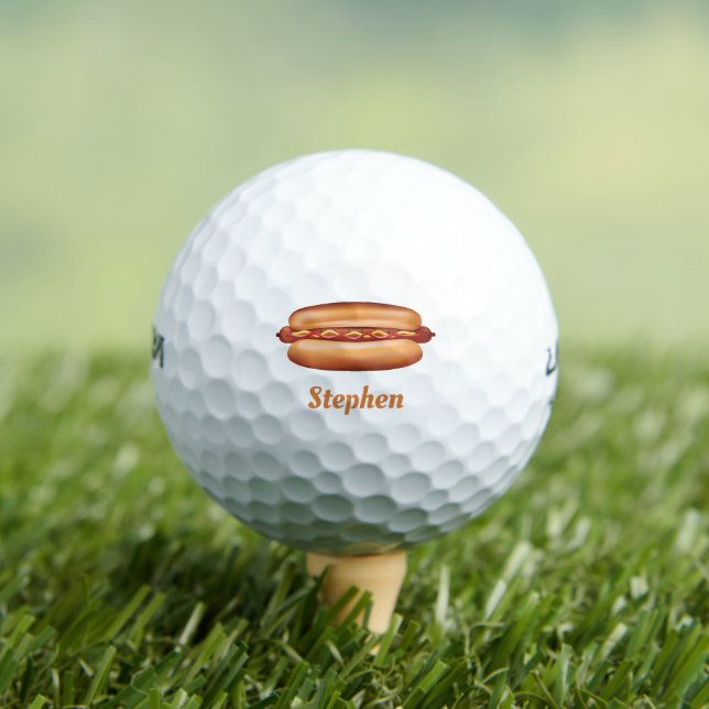 Hot Dog Fast Food Illustration With Custom Name Golf Balls (Insitu Tee)