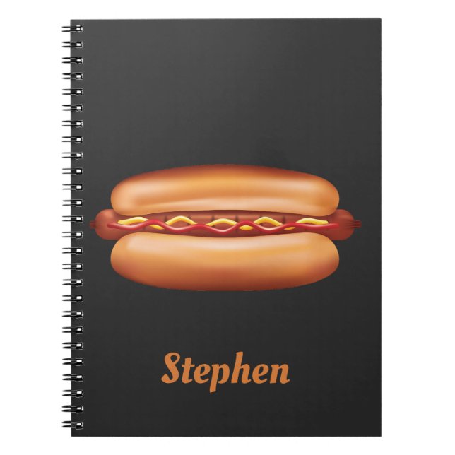Hot Dog Fast Food Illustration With Custom Name Notebook (Front)