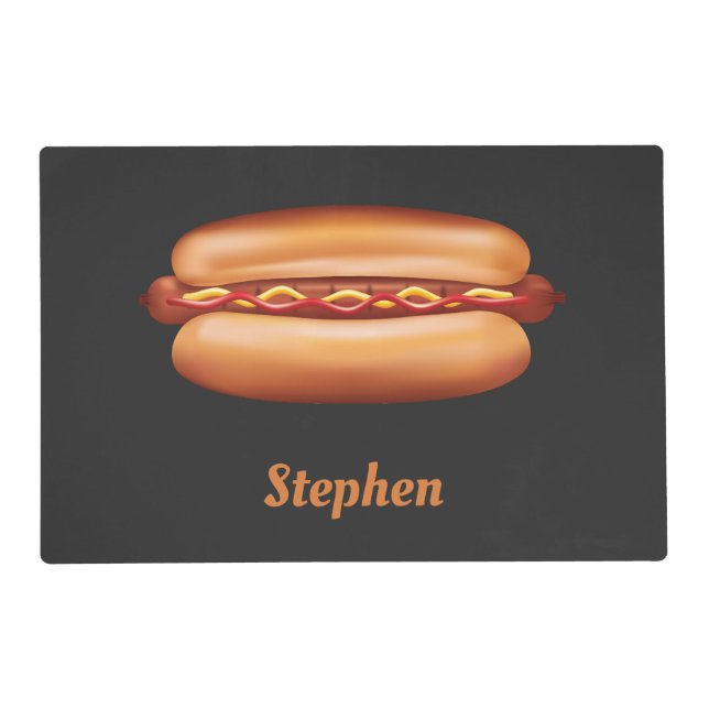 Hot Dog Fast Food Illustration With Custom Name Placemat (Front)