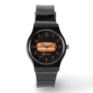 Hot Dog Fast Food Illustration With Custom Name Watch