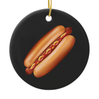 Hot Dog Fast Food Illustration With Custom Text Ceramic Ornament