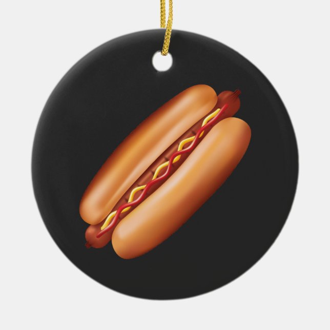Hot Dog Fast Food Illustration With Custom Text Ceramic Ornament (Front)
