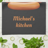 Hot Dog Fast Food Illustration With Custom Text Kitchen Towel (Folded)