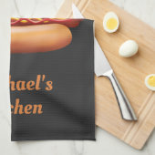 Hot Dog Fast Food Illustration With Custom Text Kitchen Towel (Quarter Fold)
