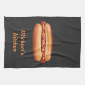 Hot Dog Fast Food Illustration With Custom Text Kitchen Towel (Horizontal)