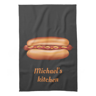 Hot Dog Fast Food Illustration With Custom Text Kitchen Towel