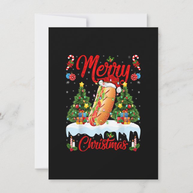 Hot Dog Fast Food Lover Lighting Santa Hat Hot Dog Invitation (Front)