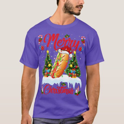 Hot Dog Fast Food Lover Lighting Santa Hat Hot Dog T_Shirt