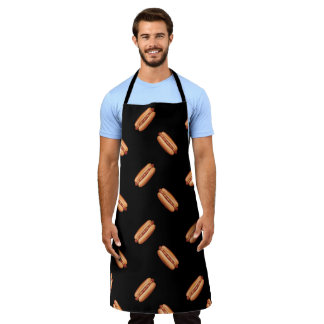 Hot Dog Fast Food Pattern On A Black Background Apron