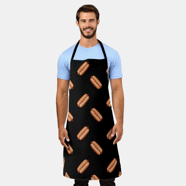 Hot Dog Fast Food Pattern On A Black Background Apron (Worn)