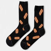 Hot Dog Fast Food Pattern On A Black Background Socks (Left)
