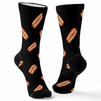 Hot Dog Fast Food Pattern On A Black Background Socks