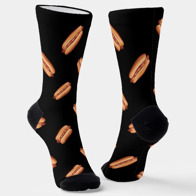Hot Dog Fast Food Pattern On A Black Background Socks (Angled)