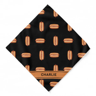 Hot Dog Fast Food Pattern On Black And Name Bandana