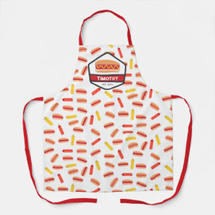 Hot Dog Fast Food Pattern Retro BBQ Monogram Apron