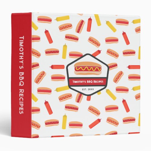 Hot Dog Fast Food Pattern Retro BBQ Recipe 3 Ring Binder