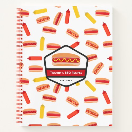Hot Dog Fast Food Pattern Retro BBQ Recipes Notebook