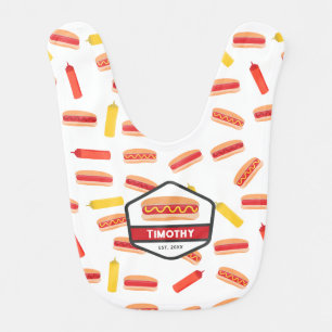 Hot Dog Fast Food Pattern Retro Monogram Baby Bib