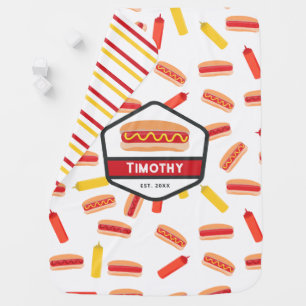 Hot Dog Fast Food Pattern Retro Monogram Baby Blanket