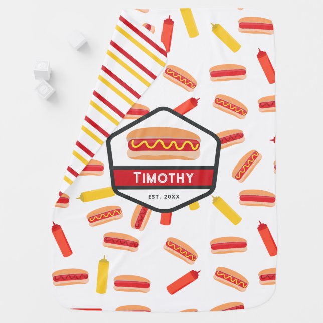 Hot Dog Fast Food Pattern Retro Monogram Baby Blanket (In Situ)