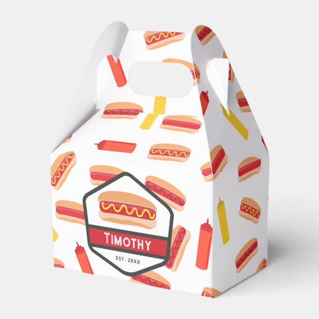 Hot Dog Fast Food Pattern Retro Monogram Favor Boxes (Front Side)