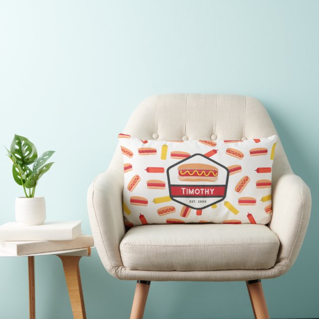 Hot Dog Fast Food Pattern Retro Monogram Lumbar Pillow (Chair)