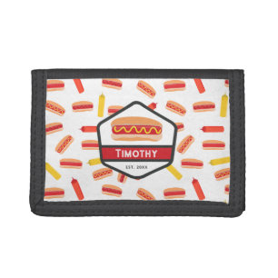 Hot Dog Fast Food Pattern Retro Monogram Trifold Wallet