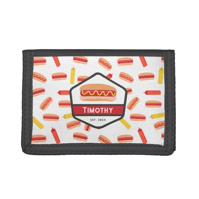 Hot Dog Fast Food Pattern Retro Monogram Trifold Wallet (Front)