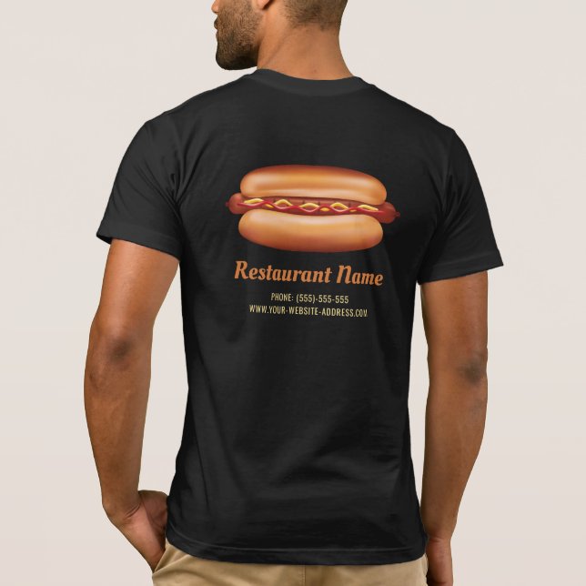 Hot Dog Fast Food Restaurant Custom Logo T-Shirt (Back)
