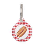 Hot Dog Fast Food Snack On Red Gingham Pet ID Tag (Front)