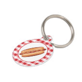 Hot Dog Fast Food Snack On Red Gingham Pet ID Tag (Side)