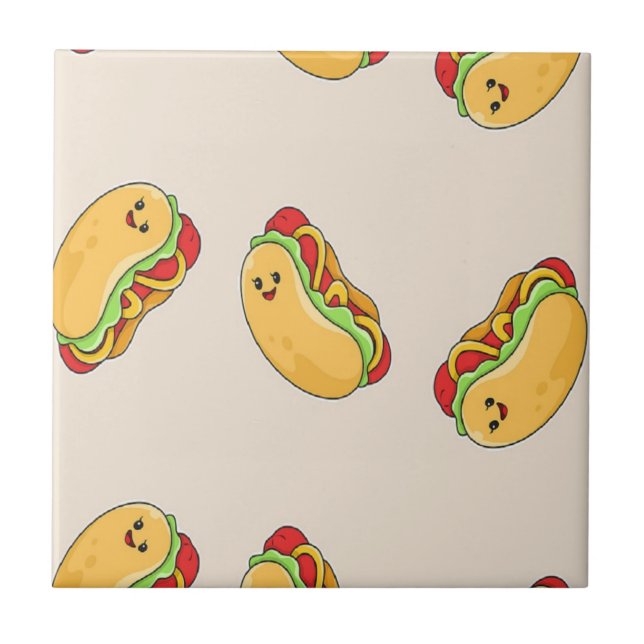 Hot dog food character on pink ceramic tile (Front)