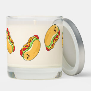 Hot dog food character on pink scented candle