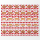 Hot Dog Food On Red Gingham And Custom Text Wrapping Paper (Flat)