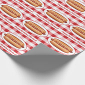Hot Dog Food On Red Gingham And Custom Text Wrapping Paper (Corner)