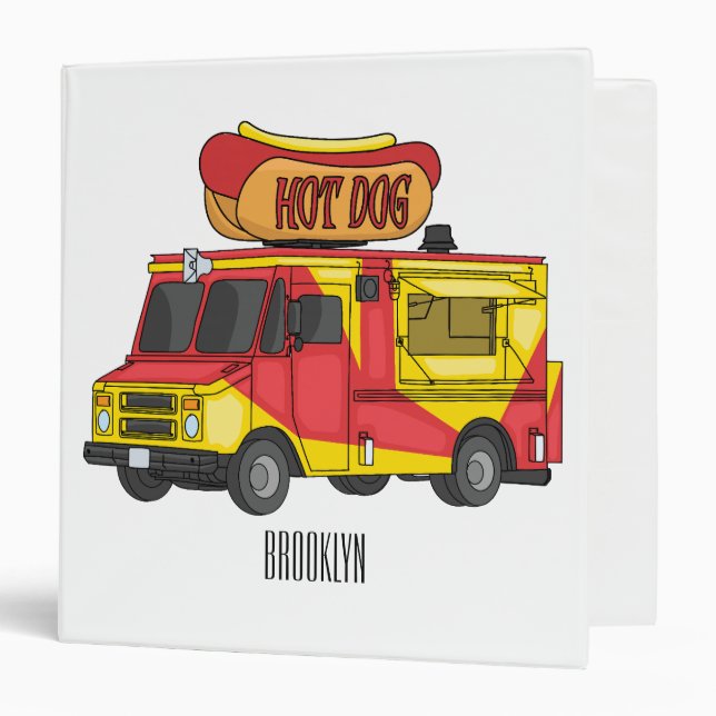 Hot dog food truck cartoon illustration  3 ring binder (Front/Inside)