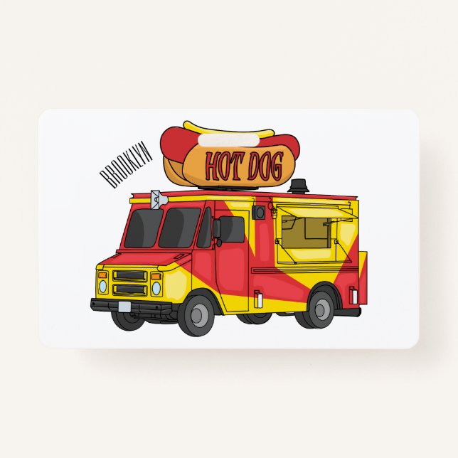 Hot dog food truck cartoon illustration badge (Front)