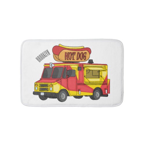 Hot dog food truck cartoon illustration  bath mat