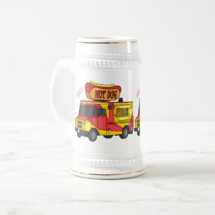 Hot dog food truck cartoon illustration beer stein