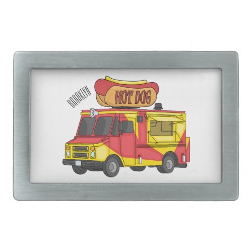 Hot dog food truck cartoon illustration belt buckle