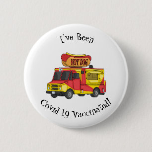 Hot dog food truck cartoon illustration button